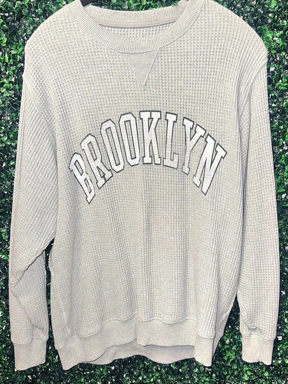 Aerie Brooklyn Waffle Knit Crewneck Sweatshirt Gray XS